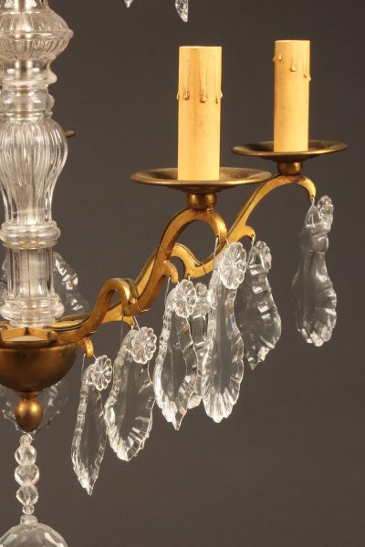 Late 19th century French bronze and crystal chandelier with 5 arms