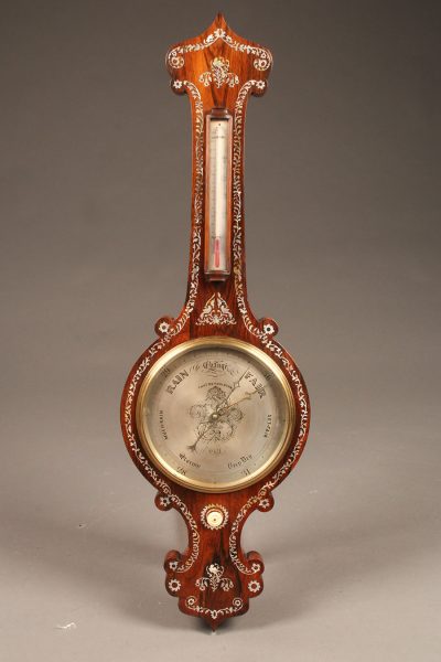 Late 19th century English barometer in rosewood with inlaid mother of pearl