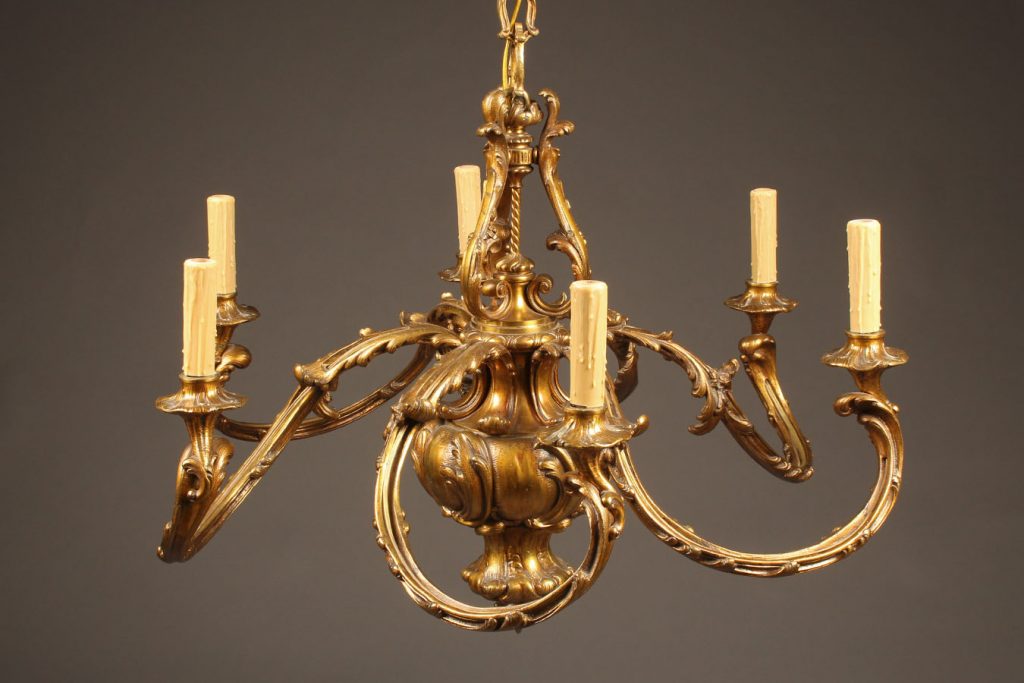 1920's French bronze 8 arm chandelier.