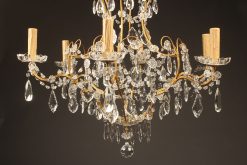 Late 19th century French 6 arm iron and crystal chandelier