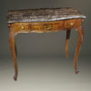 French Louis XV style walnut table with three drawers and beautiful marble top.
