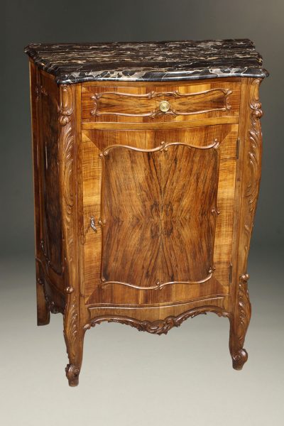 Italian burl walnut shoe commode with marble top