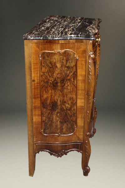 Italian burl walnut shoe commode with marble top