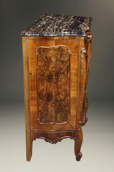 Italian burl walnut shoe commode with marble top