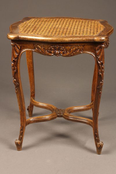 19th century French Louis XV style caned oak stool.