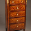 Late 19th century French satin wood tall commode with marble top and brass hardware