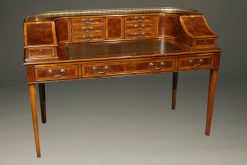 Custom English Carlton House desk in elm and burl elm