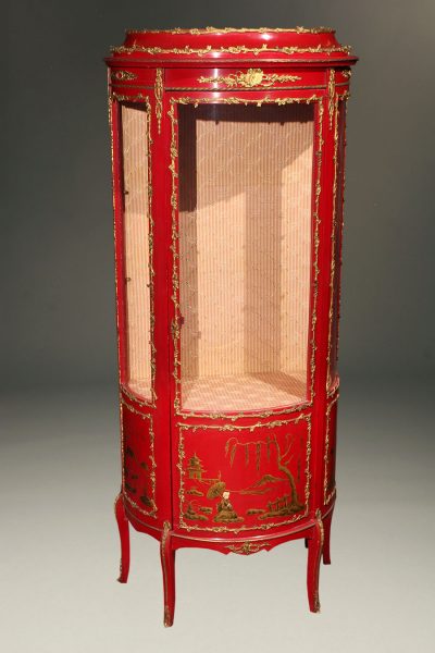 French style red chinoiserie china cabinet