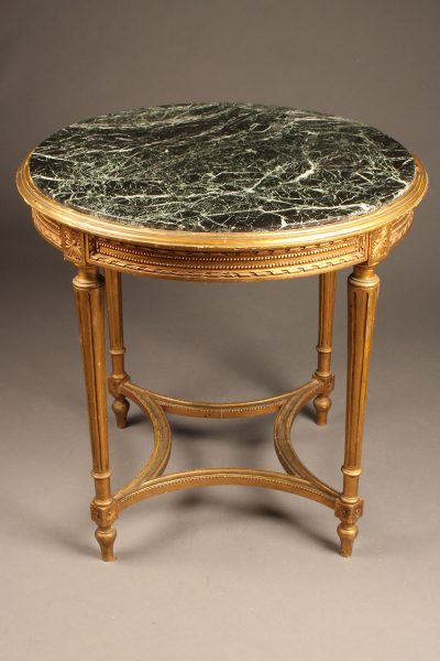 French Louis XVI style marble top gilded table